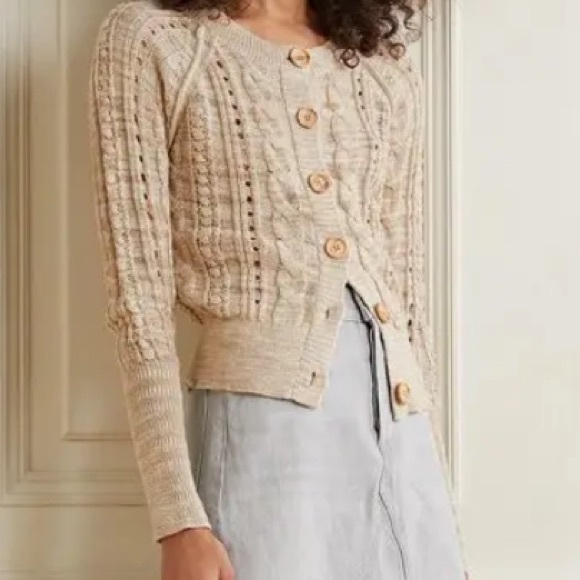 Veronica Beard Ayeka Beige Cable Knit Cardigan Size Small - Picture 8 of 15